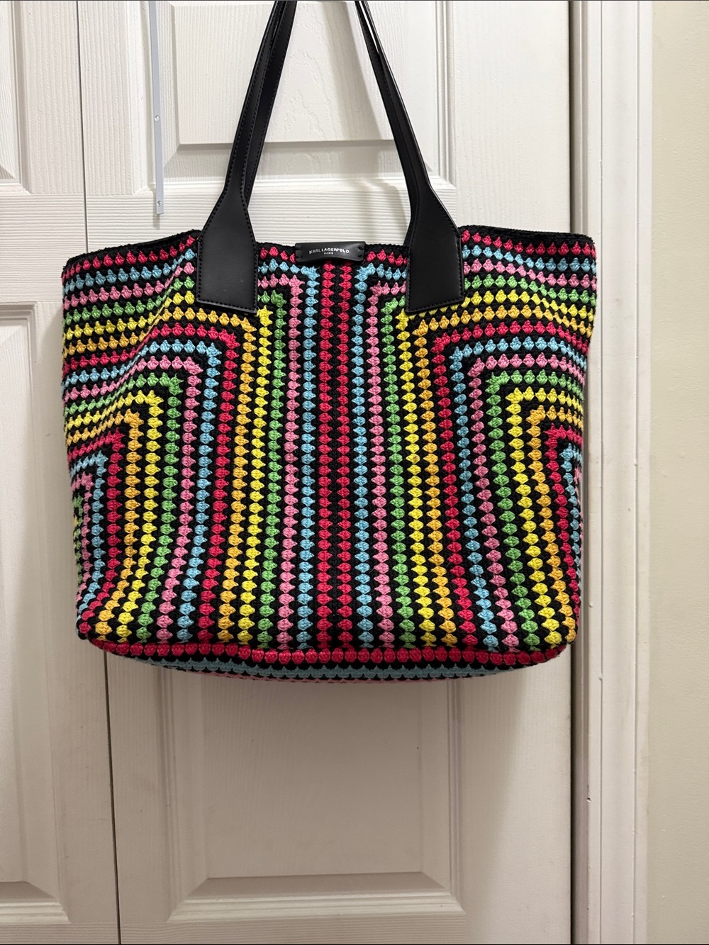 Karl Lagerfeld Multicolor Crochet Tote with Black Handles